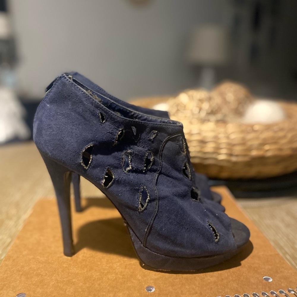Blue suede booties